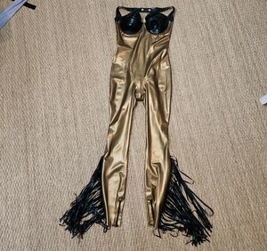 Latex Gold Metallic Fringe Jumpsuit with Black Accents